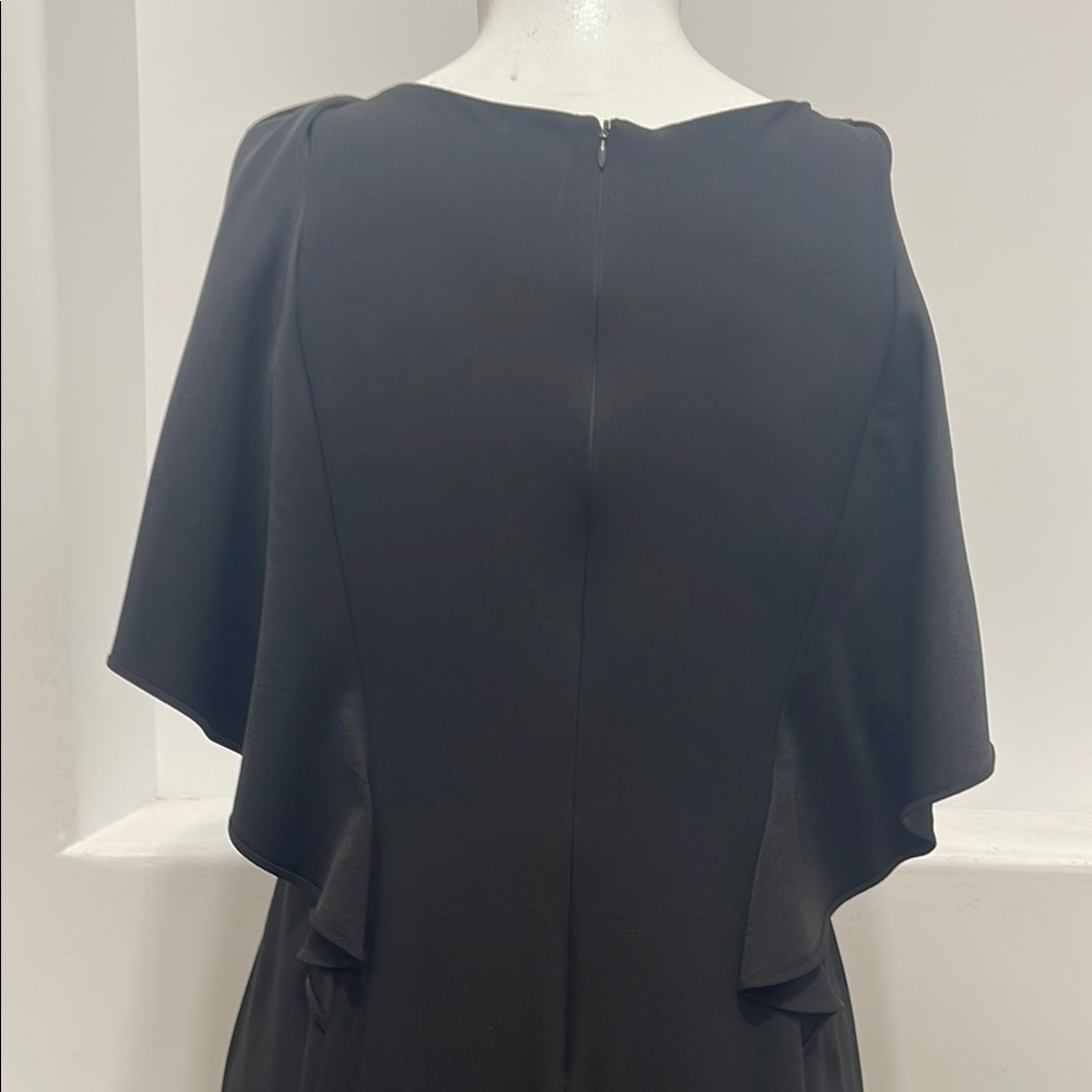 Zac Zac Posen Black Crepe Maxi Gown Ruffle Accent At Back Size 14 - Picture 7 of 11